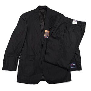 Stafford Super Suit 2 Piece 40L Jacket 32 x‎ 32 Pants Black Pinstripe Wool NWT